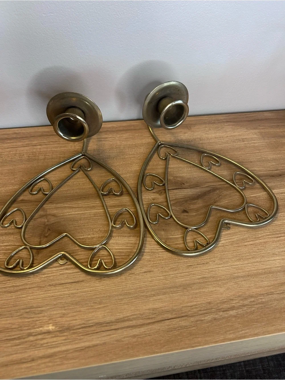 Vintage Gold Heart Wall Candle Holders - Pair